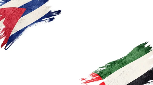 Bandiere di Cuba ed Emirati Arabi Uniti su sfondo bianco — Foto Stock